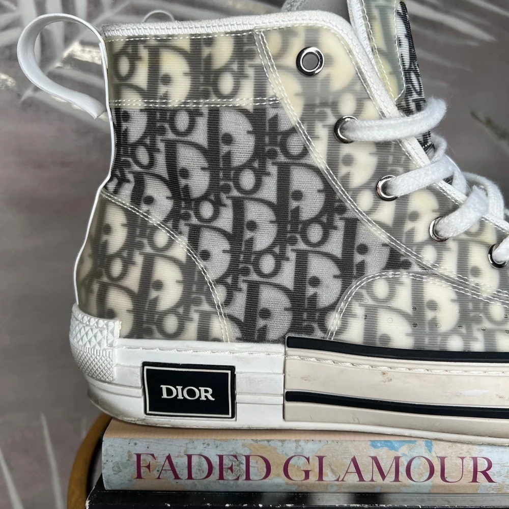 Dior Monogram High-Top Sneakers in Gray and White - Picture 6 of 11
